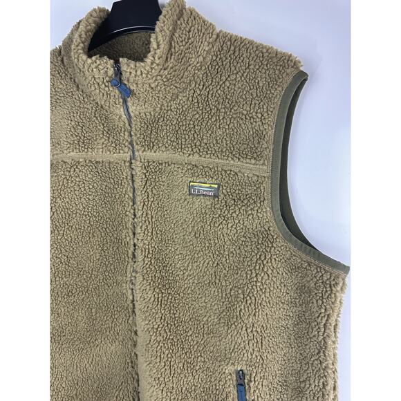 LL Bean Mountain Pile Fleece Vest Sherpa Zip Pockets Fatigue Green Mens XXL Tall - Picture 10 of 14